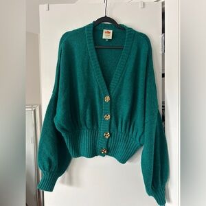 Farm Rio Green Bubble Knit Cardigan with Gold Buttons
